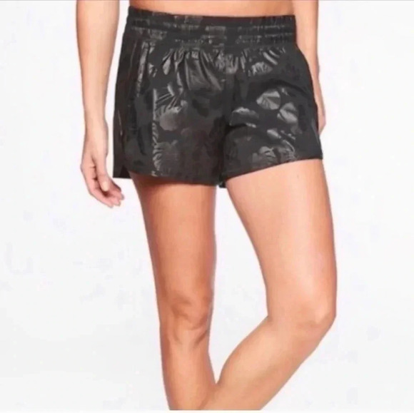 Athleta Racer Run Palm Print Black Active Wear Shorts(XS) - Picture 1 of 11